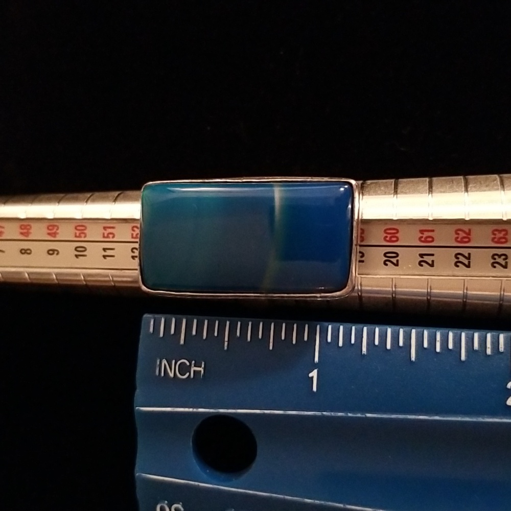 Large Rectangular Dyed Blue Agate Ring In Simple … - image 5